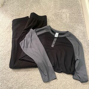 PALACE Black and Gray Buttoned Shirt & Fleece pants pajama set